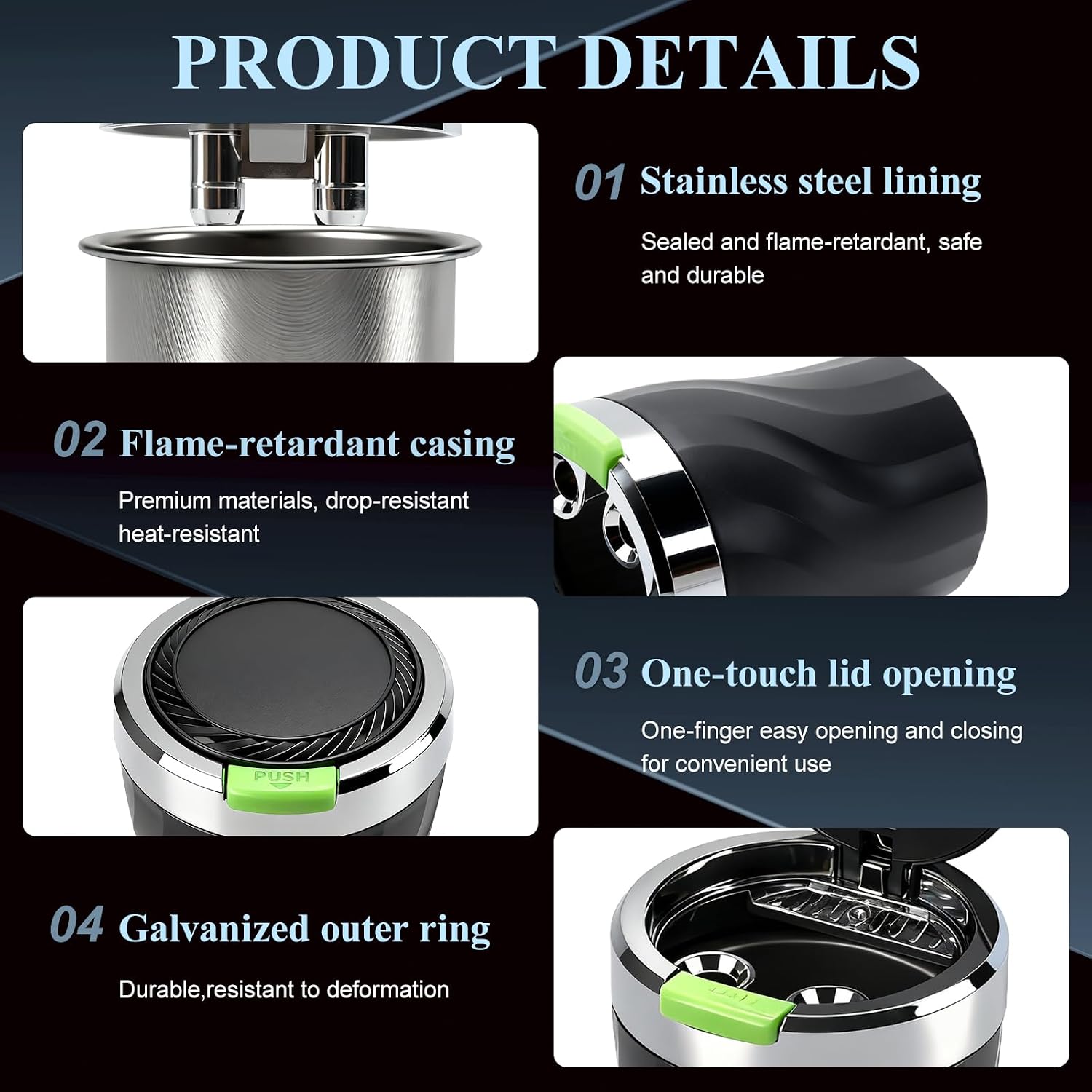 Car Ashtray with Lid and LED Light - Image 3
