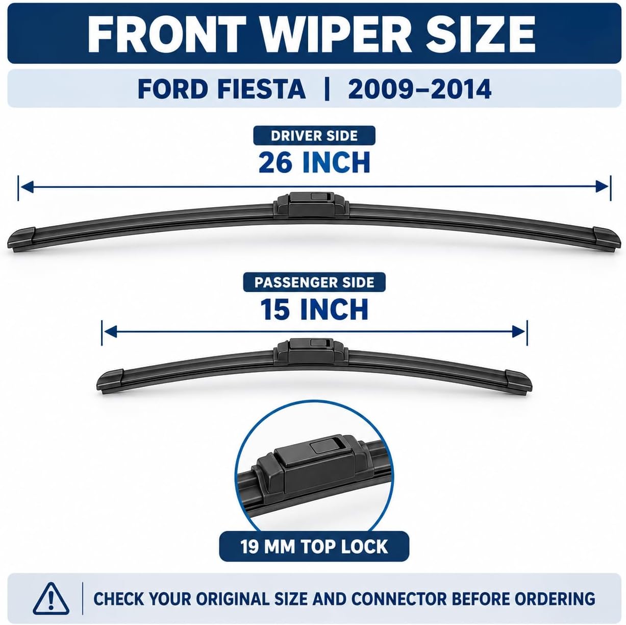 Front Windscreen Wiper Blades for Ford Fiesta Mk7 - Image 3