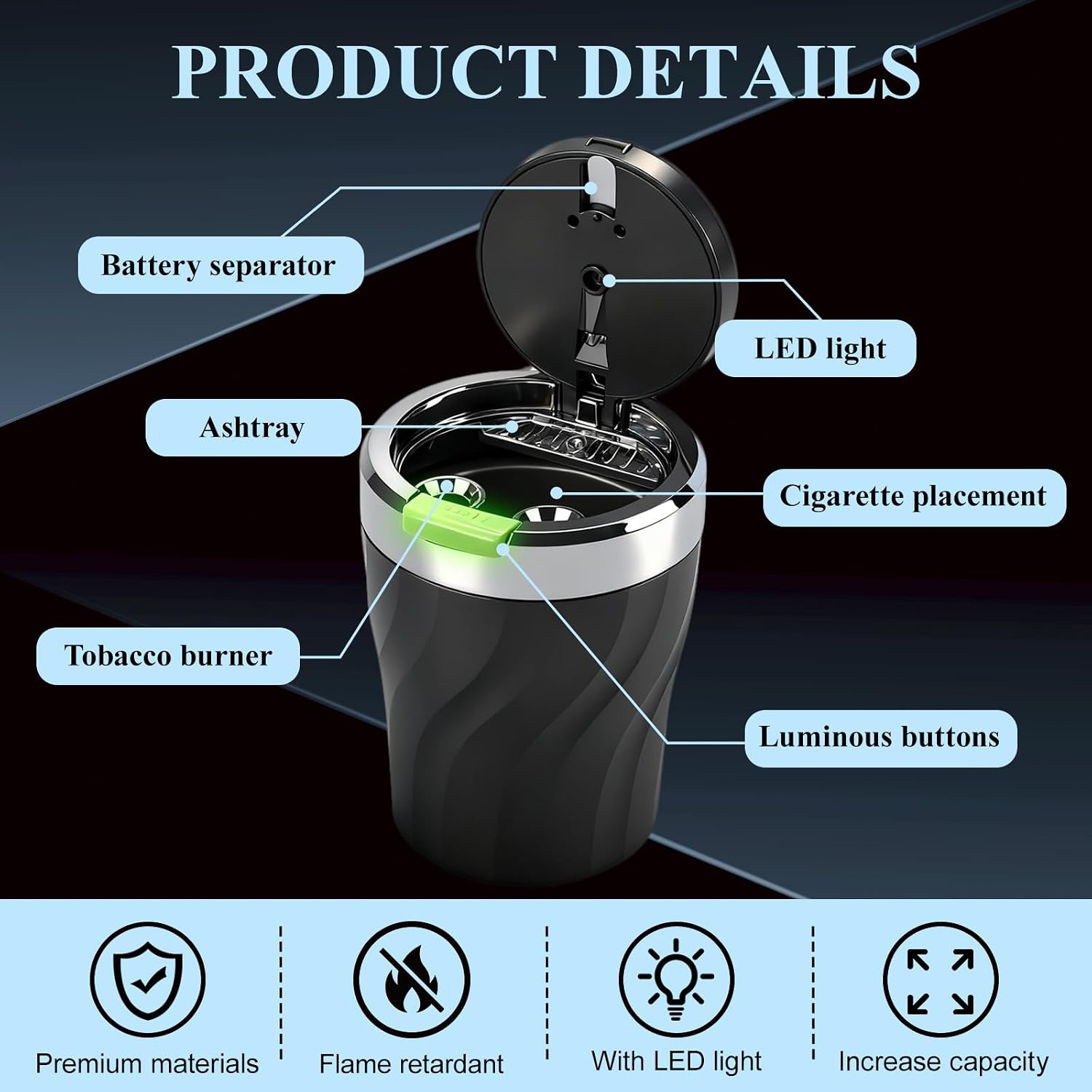 Car Ashtray with Lid and LED Light - Image 4